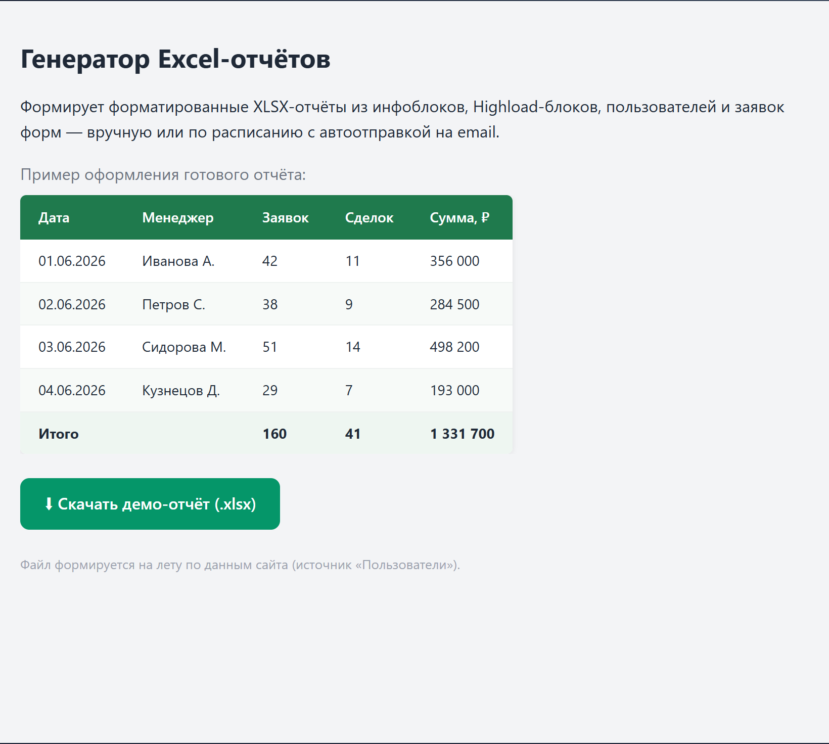 Генератор Excel-отчётов